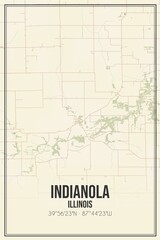 Retro US city map of Indianola, Illinois. Vintage street map.