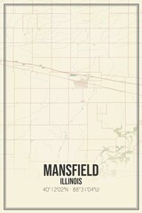 Retro US city map of Mansfield, Illinois. Vintage street map.