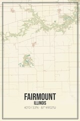 Retro US city map of Fairmount, Illinois. Vintage street map.