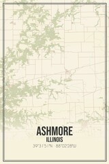 Retro US city map of Ashmore, Illinois. Vintage street map.