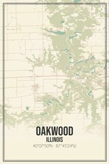 Retro US city map of Oakwood, Illinois. Vintage street map.
