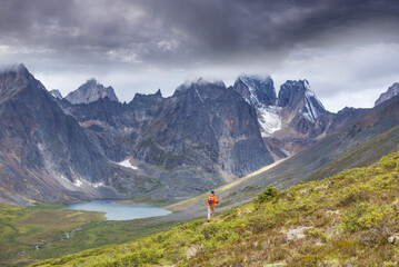 Hike in polar tundra