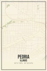 Retro US city map of Peoria, Illinois. Vintage street map.