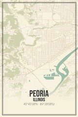 Retro US city map of Peoria, Illinois. Vintage street map.