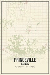 Retro US city map of Princeville, Illinois. Vintage street map.