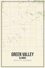 Retro US city map of Green Valley, Illinois. Vintage street map.