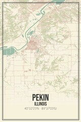 Retro US city map of Pekin, Illinois. Vintage street map.