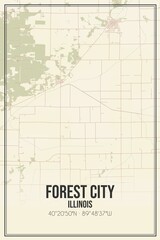 Retro US city map of Forest City, Illinois. Vintage street map.