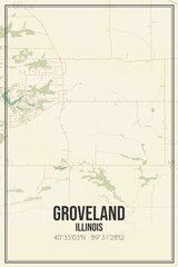 Retro US city map of Groveland, Illinois. Vintage street map.