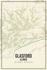 Retro US city map of Glasford, Illinois. Vintage street map.