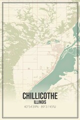Retro US city map of Chillicothe, Illinois. Vintage street map.