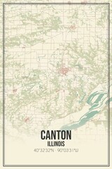 Retro US city map of Canton, Illinois. Vintage street map.