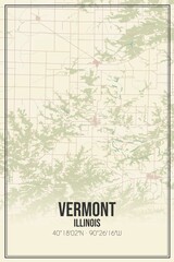 Retro US city map of Vermont, Illinois. Vintage street map.