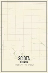 Retro US city map of Sciota, Illinois. Vintage street map.