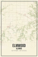 Retro US city map of Elmwood, Illinois. Vintage street map.