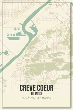 Retro US city map of Creve Coeur, Illinois. Vintage street map.