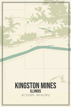 Retro US city map of Kingston Mines, Illinois. Vintage street map.