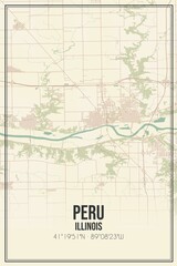 Retro US city map of Peru, Illinois. Vintage street map.