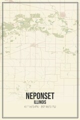 Retro US city map of Neponset, Illinois. Vintage street map.