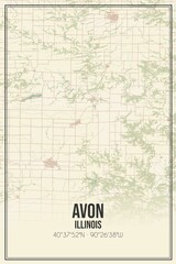Retro US city map of Avon, Illinois. Vintage street map.