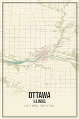 Retro US city map of Ottawa, Illinois. Vintage street map.