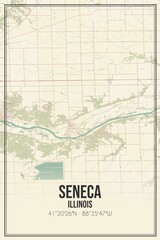 Retro US city map of Seneca, Illinois. Vintage street map.