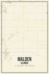 Retro US city map of Malden, Illinois. Vintage street map.