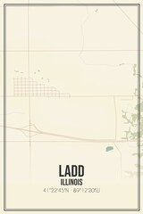 Retro US city map of Ladd, Illinois. Vintage street map.