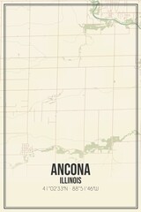 Retro US city map of Ancona, Illinois. Vintage street map.