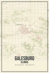 Retro US city map of Galesburg, Illinois. Vintage street map.