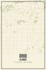 Retro US city map of Ohio, Illinois. Vintage street map.
