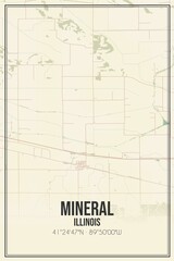Retro US city map of Mineral, Illinois. Vintage street map.