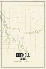Retro US city map of Cornell, Illinois. Vintage street map.