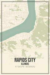 Retro US city map of Rapids City, Illinois. Vintage street map.