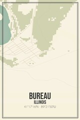 Retro US city map of Bureau, Illinois. Vintage street map.