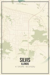 Retro US city map of Silvis, Illinois. Vintage street map.