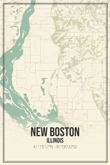 Retro US city map of New Boston, Illinois. Vintage street map.
