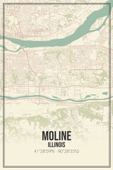 Retro US city map of Moline, Illinois. Vintage street map. - obrazy, fototapety, plakaty