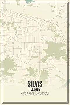 Retro US city map of Silvis, Illinois. Vintage street map.