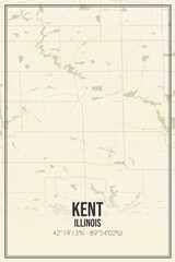 Retro US city map of Kent, Illinois. Vintage street map.
