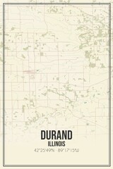 Retro US city map of Durand, Illinois. Vintage street map.