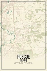Retro US city map of Roscoe, Illinois. Vintage street map.