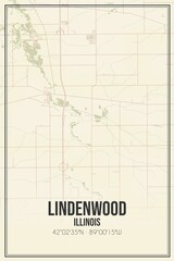 Retro US city map of Lindenwood, Illinois. Vintage street map.