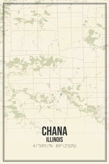 Retro US city map of Chana, Illinois. Vintage street map.