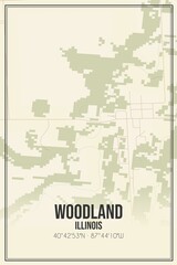 Retro US city map of Woodland, Illinois. Vintage street map.
