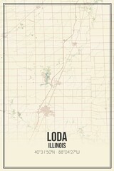 Retro US city map of Loda, Illinois. Vintage street map.