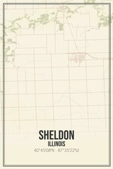 Retro US city map of Sheldon, Illinois. Vintage street map.