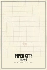 Retro US city map of Piper City, Illinois. Vintage street map.