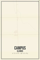 Retro US city map of Campus, Illinois. Vintage street map.