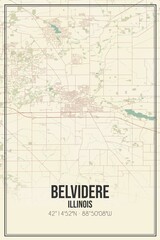 Retro US city map of Belvidere, Illinois. Vintage street map.